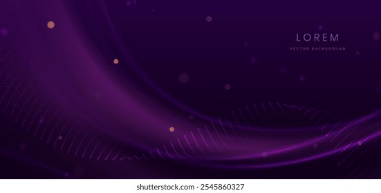 Fundo roxo escuro de luxo com brilho de efeito de iluminação de raio curvo. Ilustração vetorial