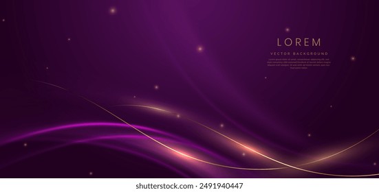 Luxury dark purple background with gold line curved and lighting effect sparkle. Vector illustration