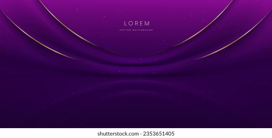 Lujoso fondo morado oscuro con líneas doradas curvadas y efecto de iluminación brillante. Ilustración del vector