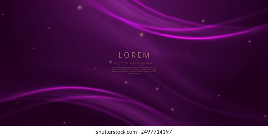 Luxury dark purple background with purple line curved and lighting effect sparkle. Vector illustration