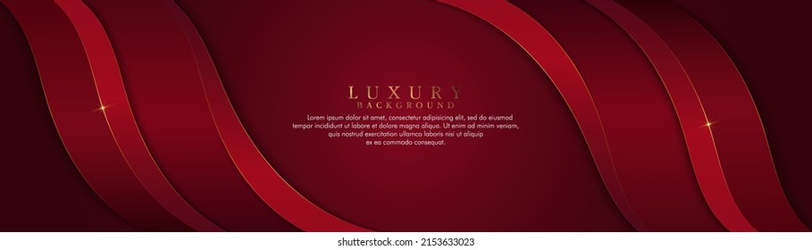 Luxury dark red background with red curve decoration and golden lines. 3D modern luxury template design with space for text. Luxury style. Vector illustration