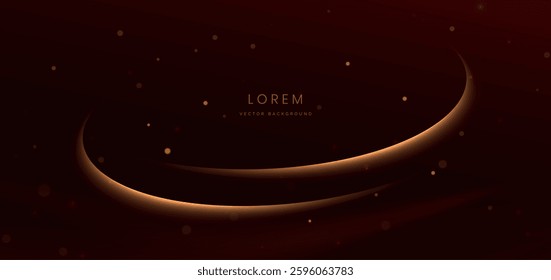 Luxury dark red background with curve glowing golden ray lighting effect sparkle. Vector illustration