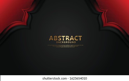 Luxury dark red and black overlap layers background with halftone wave flower effect on textured dark background
