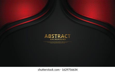 Luxury dark red and black overlap layers background with sparkling flow lines effect on textured dark background