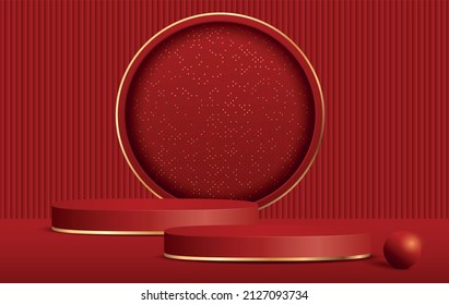  Lujoso escenario de pared roja oscura para la presentación de productos.