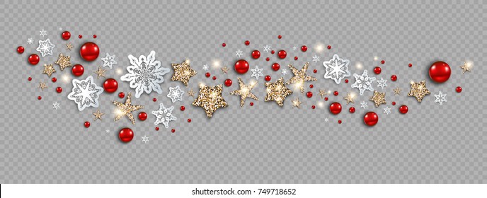 Luxury decoration with stars, snowflakes and balls winter holiday invitation. Template Christmas wave for banners, advertising, leaflet, cards, greeting, invitation and so on. - Shutterstock ID 749718652