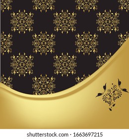 Luxury decorative black and gold vector design. Damask vector style. Perfect for invitations and ornate backgrounds. Wedding card or invitation with abstract damask background