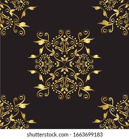 Luxury decorative black and gold vector design. Damask vector style. Perfect for invitations and ornate backgrounds. Wedding card or invitation with abstract damask background