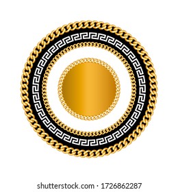 Luxury decorative pattern of golden greek motif with chains isolated on white background.