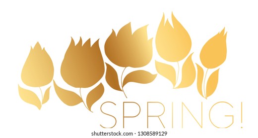 Luxury decorative tulip floral postcard template. Motif with abstract spring tulips. Hand drawn line art element for invitation, header, poster, surface design.