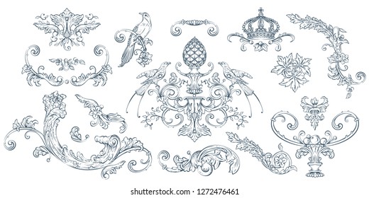 Luxury Decorative Vector Elements Set, Rococo And Baroque Style