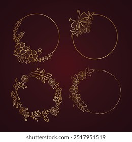 Conjunto de marcos y bordes vintage decorativos de lujo, marco de fotos dorado con línea de oro de esquina floral para la imagen, estilo de patrón de decoración de diseño de Vector. el diseño de la frontera es patrón estilo de arte tailandés
