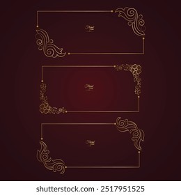 Conjunto de marcos y bordes vintage decorativos de lujo, marco de fotos dorado con línea de oro de esquina floral para la imagen, estilo de patrón de decoración de diseño de Vector. el diseño de la frontera es patrón estilo de arte tailandés
