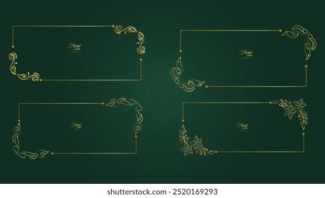 Conjunto de marcos y bordes vintage decorativos de lujo, marco de fotos dorado con línea de oro de esquina floral para la imagen, estilo de patrón de decoración de diseño de Vector. el diseño de la frontera es patrón estilo de arte tailandés
