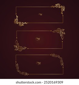 Conjunto de marcos y bordes vintage decorativos de lujo, marco de fotos dorado con línea de oro de esquina floral para la imagen, estilo de patrón de decoración de diseño de Vector. el diseño de la frontera es patrón estilo de arte tailandés
