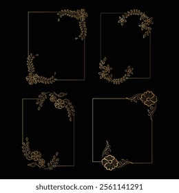 Luxury Decorative vintage gold frames and borders set, Gold photo frame with corner gold line floral for picture, Vector design decoration pattern style