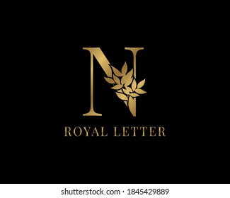 luxury decorative vintage golden royal letter N