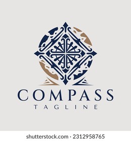 Luxury decorative world compass logo design. Elegance globe navigation logo.