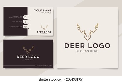Luxury deer outline logo and business card template