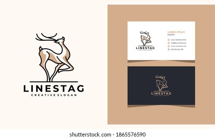 Luxury Deer Stag Horn Logo Design Template With Business Card