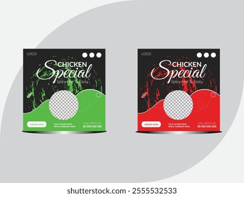 Luxury Delicious Chicken Food Social Media Post Design. Food social media banner design template. chicken social media post vector illustration. Square size.