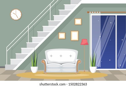 Luxury Deluxe Living Room Penthouse Apartment Interior Furniture Vector Illustration