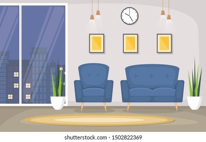 Luxury Deluxe Living Room Penthouse Apartment Interior Furniture Vector Illustration