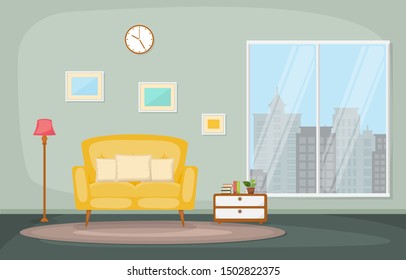 Luxury Deluxe Living Room Penthouse Apartment Interior Furniture Vector Illustration