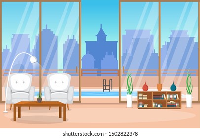 Luxury Deluxe Living Room Penthouse Apartment Interior Furniture Vector Illustration