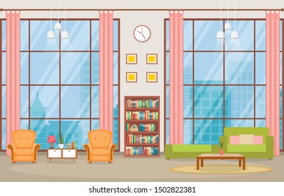 Luxury Deluxe Living Room Penthouse Apartment Interior Furniture Vector Illustration