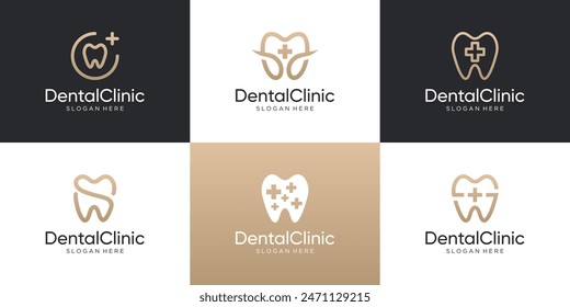 Luxury dental care tooth logo design collection.