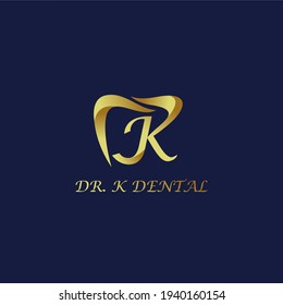 Luxury Dental Logo With K Initials. K letter line clinic logo with dynamic elements. Wave concept vector design.