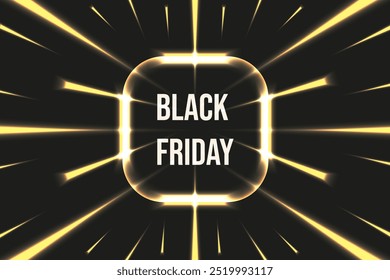Luxury design black friday with motion effect lights lines. Gold frame with Black Friday inscription. Vector illustration can used discord web banner advertising background. EPS 10