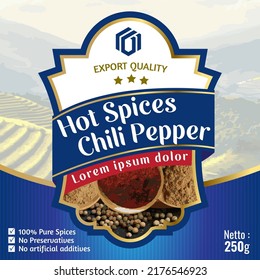 
Luxusdesign-blaue Label-Vorlage Hot Spices Chili Pfeffer 