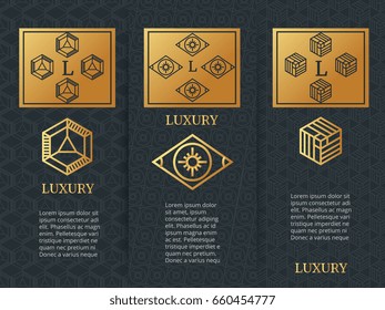 Luxury design brochure flyers template with monogramm. Template of vintage card, vector illustration