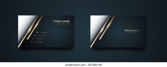 Luxury design business card dark blue gradient with white space template vector. Dark background with modern golden lines. Template ready to print.