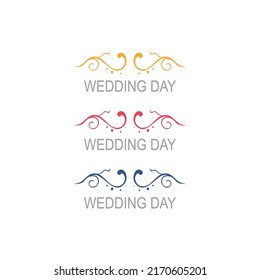 Luxury Design Colorful Wedding Ornaments ( Gold, Red, Blue ) with Sign "Wedding Day" isolated on white