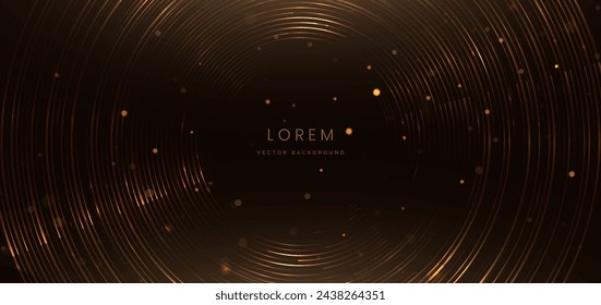 Diseño de lujo brillantes líneas de círculos dorados sobre fondo marrón oscuro con efecto de iluminación. Ilustración de vector 