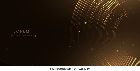 Luxury design glowing golden circles lines on dark brown background with lighting effect. Vector illustration 