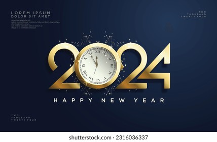 Luxury design happy new year 2024 with golden number on blue background.