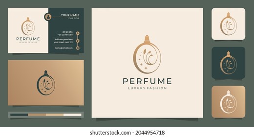 Diseño de lujo para la plantilla de logotipo de perfume. logotipo para salón, belleza, cuidado de la piel, con tarjeta de visita.