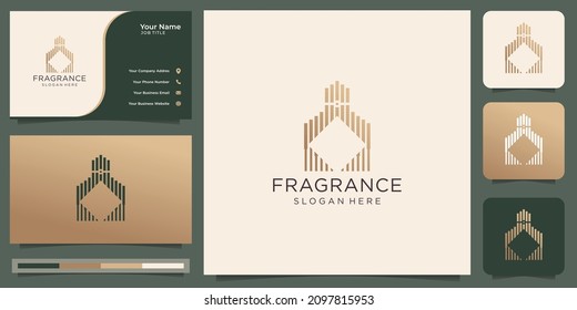 luxury design for perfume logo template. geometric concept style with gold color and business card.