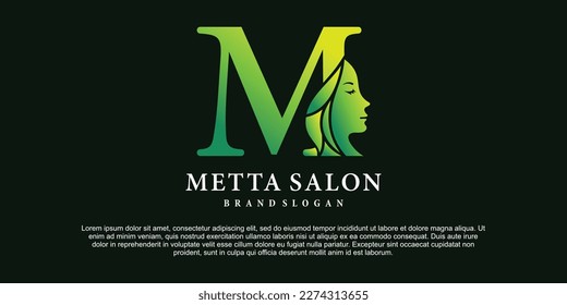 Luxury design vector Illustration of green gradient color monogram beauty Logo Initial Letter M