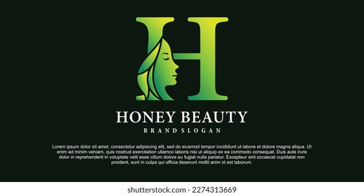 Luxury design vector Illustration of green gradient color monogram beauty Logo Initial Letter H