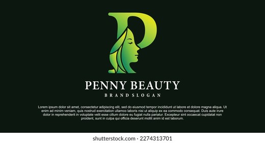 Luxury design vector Illustration of green gradient color monogram beauty Logo Initial Letter P