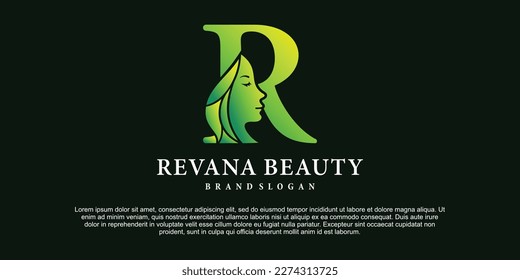 Luxury design vector Illustration of green gradient color monogram beauty Logo Initial Letter R