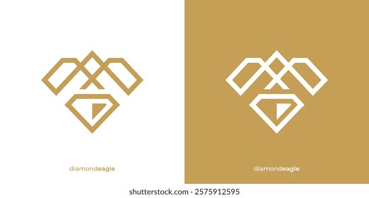 Luxury Diamond Eagle Logo. Diamond and Eagle Bird Graphic Icons. Geometric Eagle Diamond Logo Design Template.