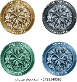 Luxury Diamond Emblems Collection - Geometric Certification and Award Badges Vector