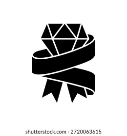 Gema de diamante de lujo envuelta en elegante Ilustración vectorial de silueta de Anuncio de cinta para la marca de joyas y diseño de recompensa premium