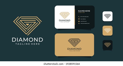 Luxury Diamond Logo And Business Card Vector Design Template. Logo Can Be Used For Icon, Brand, Identity, Jewelry, And Business Company